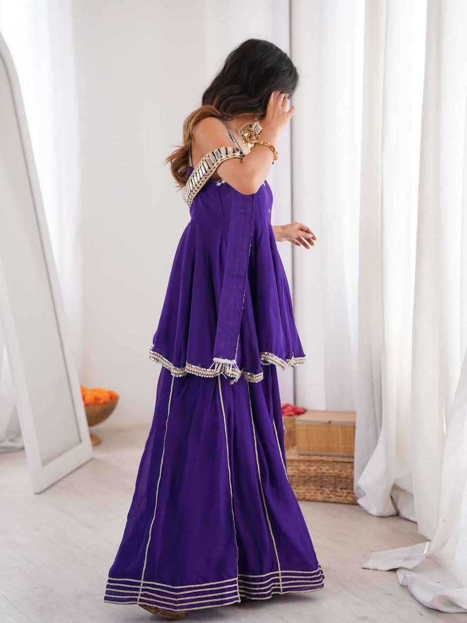 Chinon Mirror Work Plazzo Set With Stylish Belt & Gota Patti Work