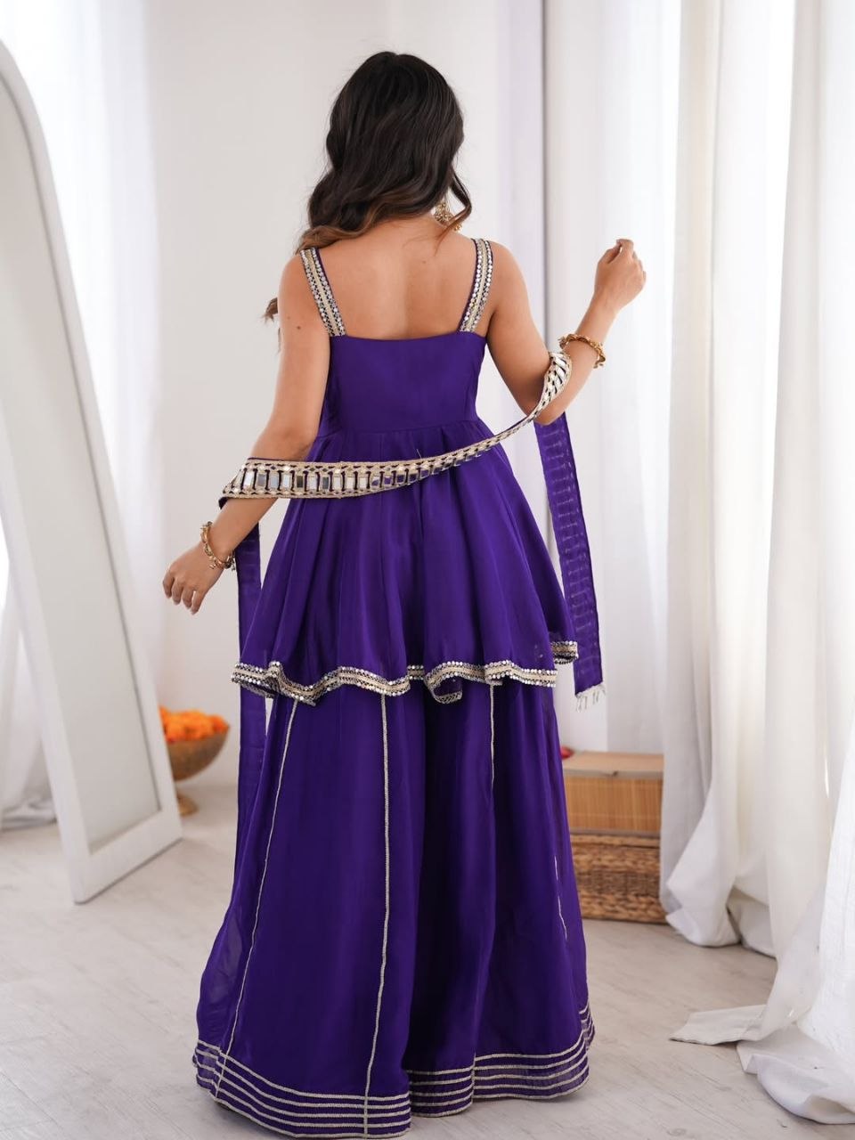 Chinon Mirror Work Plazzo Set With Stylish Belt & Gota Patti Work