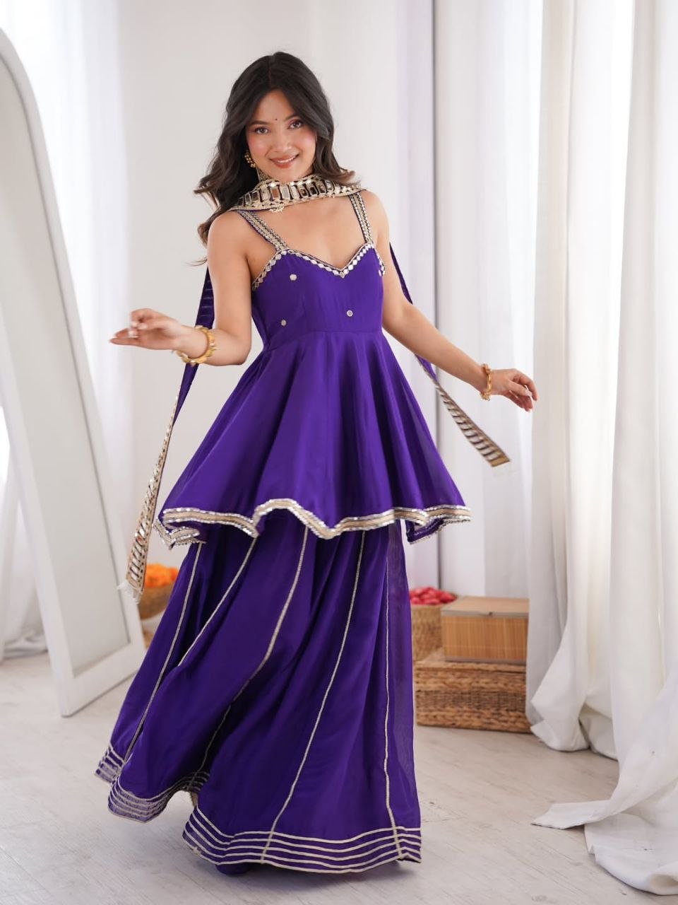 Chinon Mirror Work Plazzo Set With Stylish Belt & Gota Patti Work