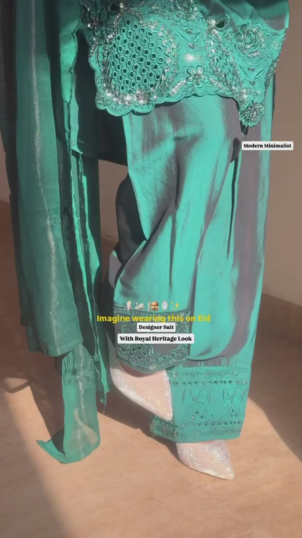Auryza Crep Silk Threadwork Palazzo Set