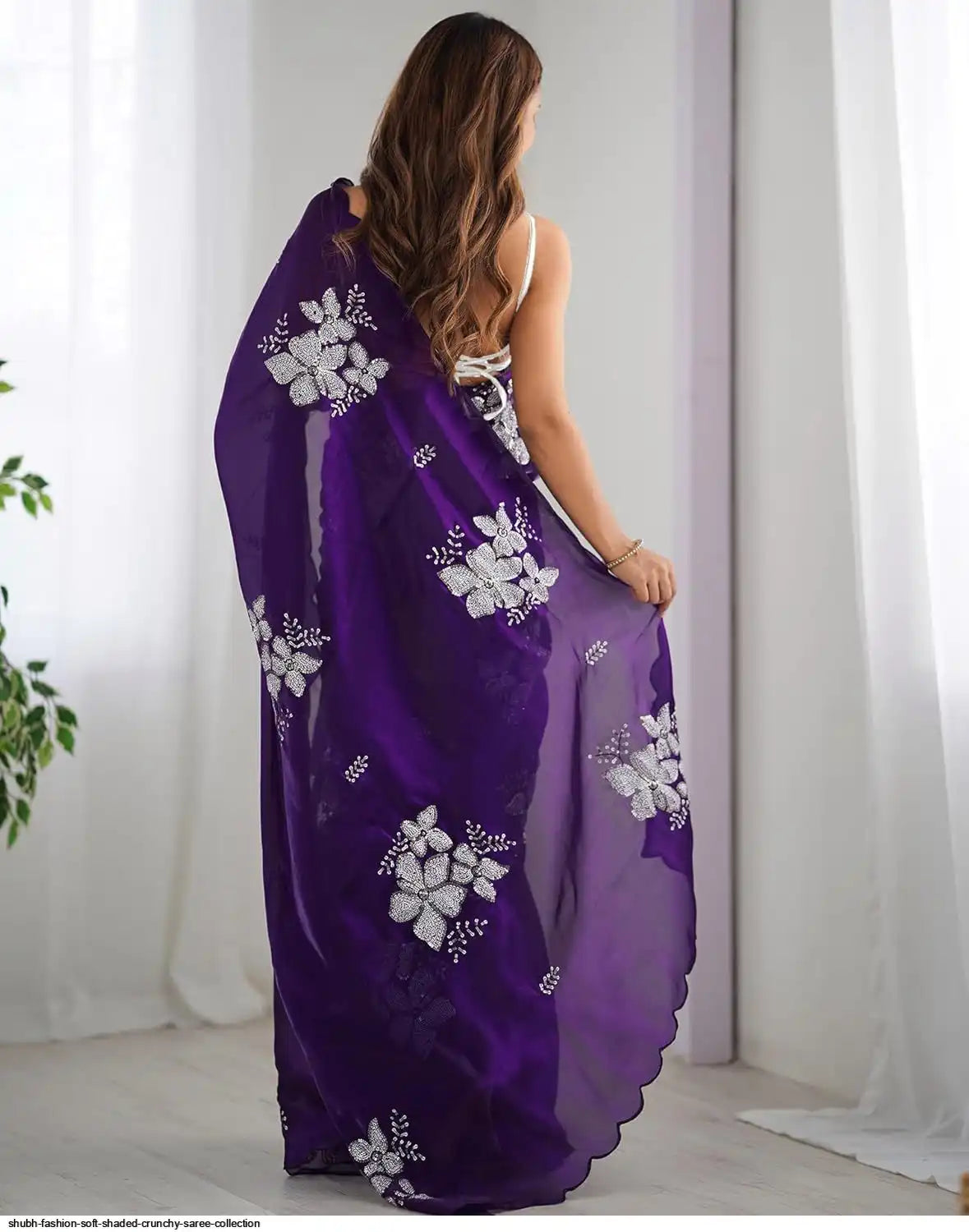 Elegant Golden Bloom Embroidered Designer Organza Saree for Women