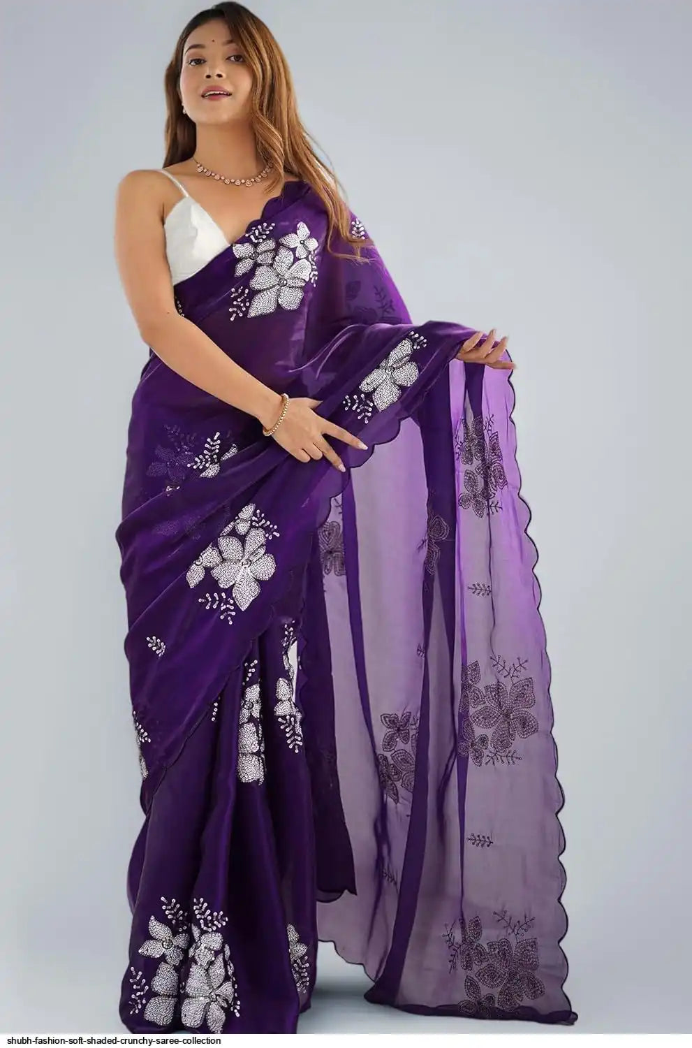 Elegant Golden Bloom Embroidered Designer Organza Saree for Women