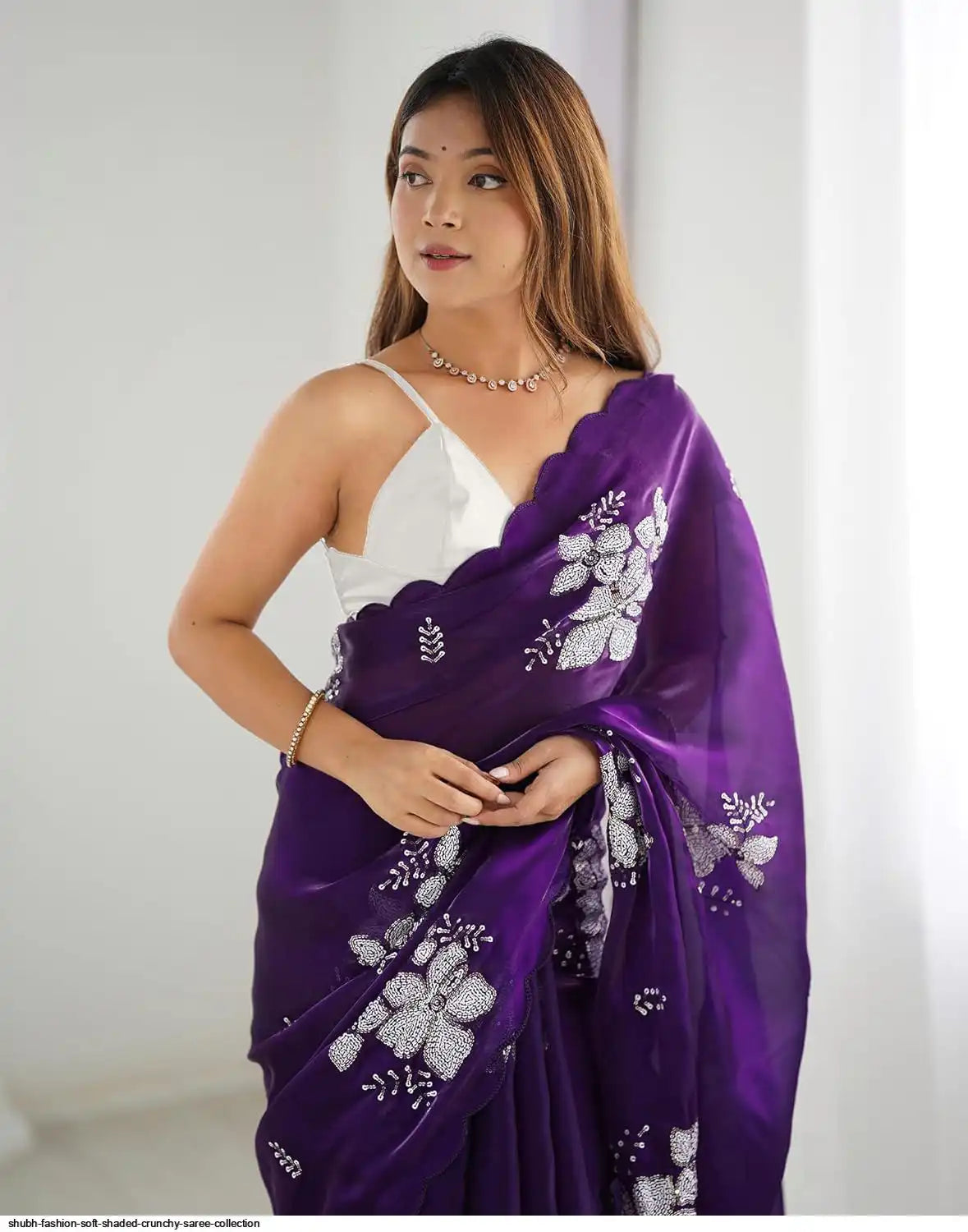Elegant Golden Bloom Embroidered Designer Organza Saree for Women