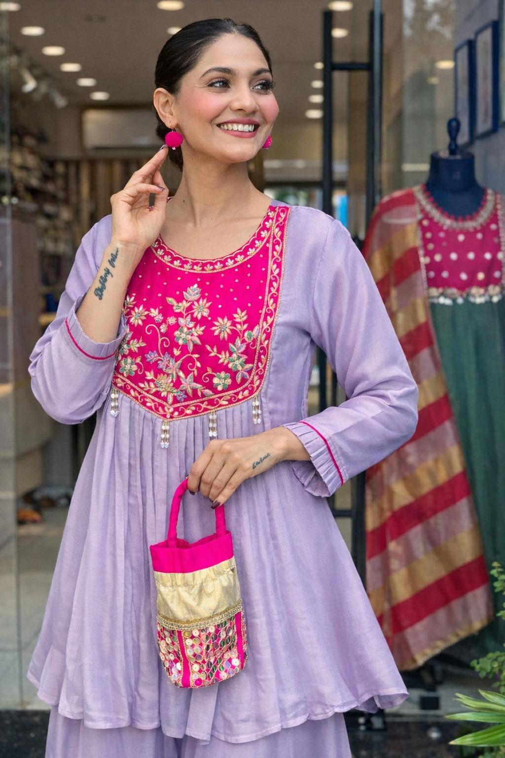 Premium Embroidered Sharara Cord Kurta Set
