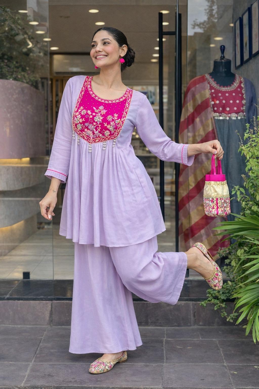 Premium Embroidered Sharara Cord Kurta Set