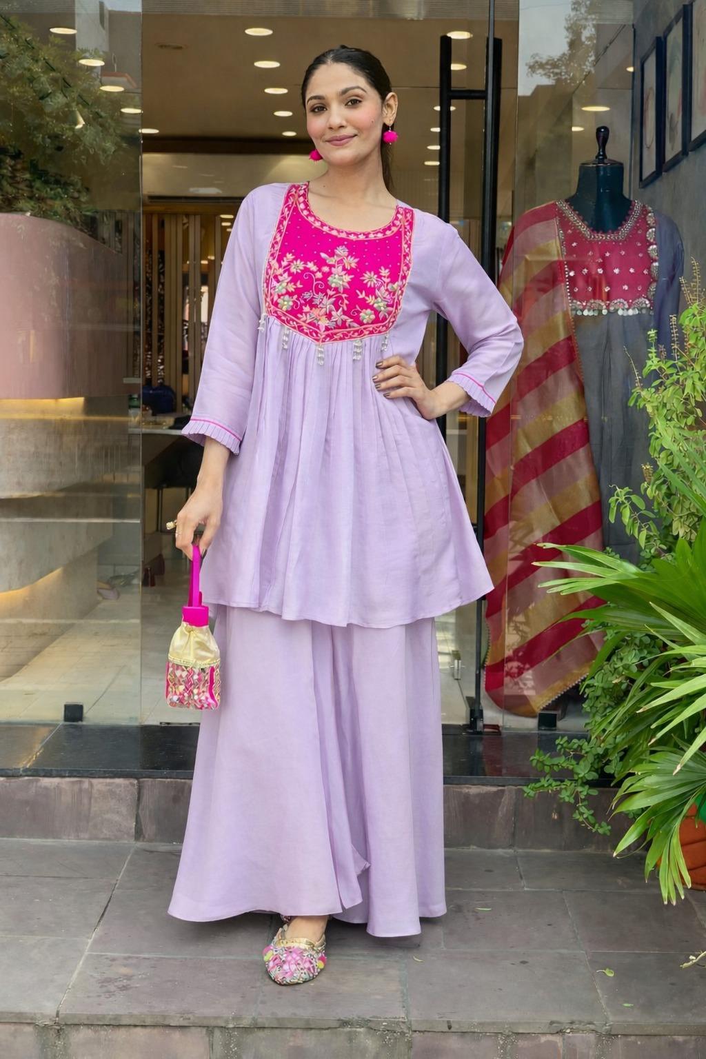 Premium Embroidered Sharara Cord Kurta Set