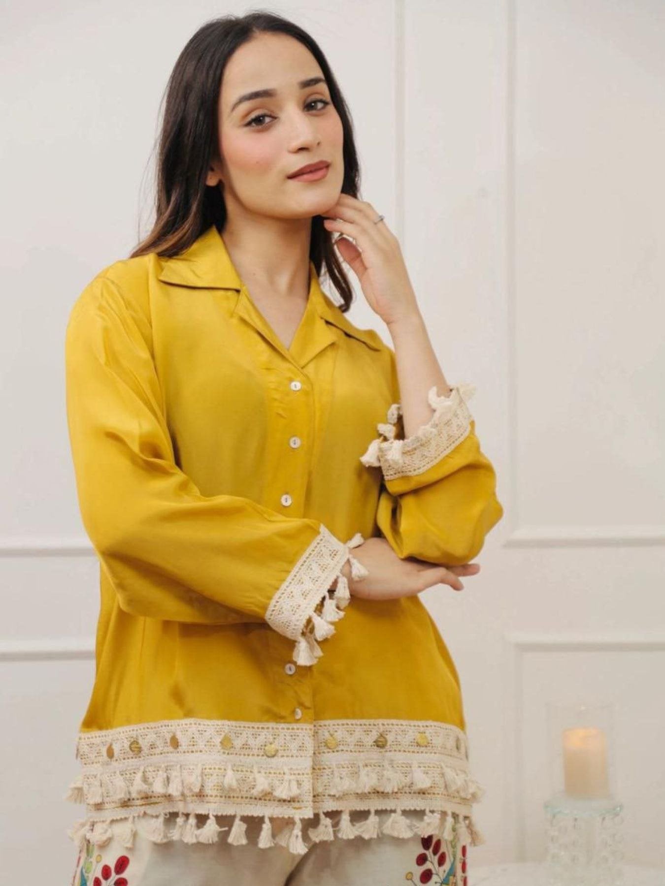 Rutaba Pure Rayon Yellow Co-ord Set with Digital Print Plazo