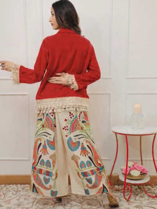 Rutaba Pure Rayon Red Co-ord Set with Digital Print Plazo